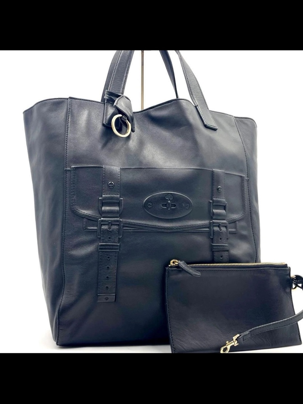 Mulberry Black Leather Tote with Detachable Pouch